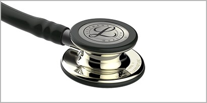 3M Littmann Classic III Stethoscope with Black tubing and Champagne chestpiece finish on white background 
