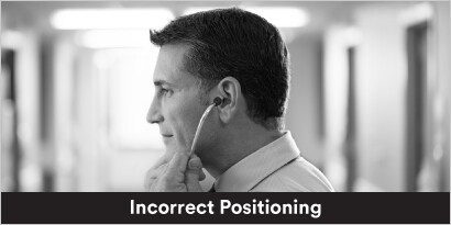 Incorrect position of stethoscope in the ears
