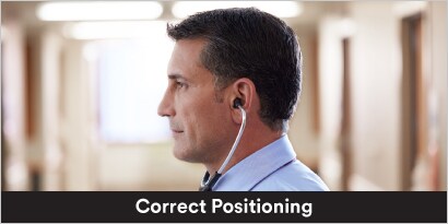 Correct position of stethoscope in the ears
