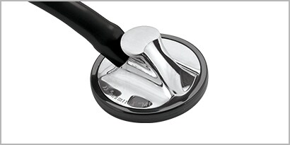 3M Littmann Master Cardiology Stethoscope with Black tubing and Polished Stainless Steel chestpiece finish on white background
